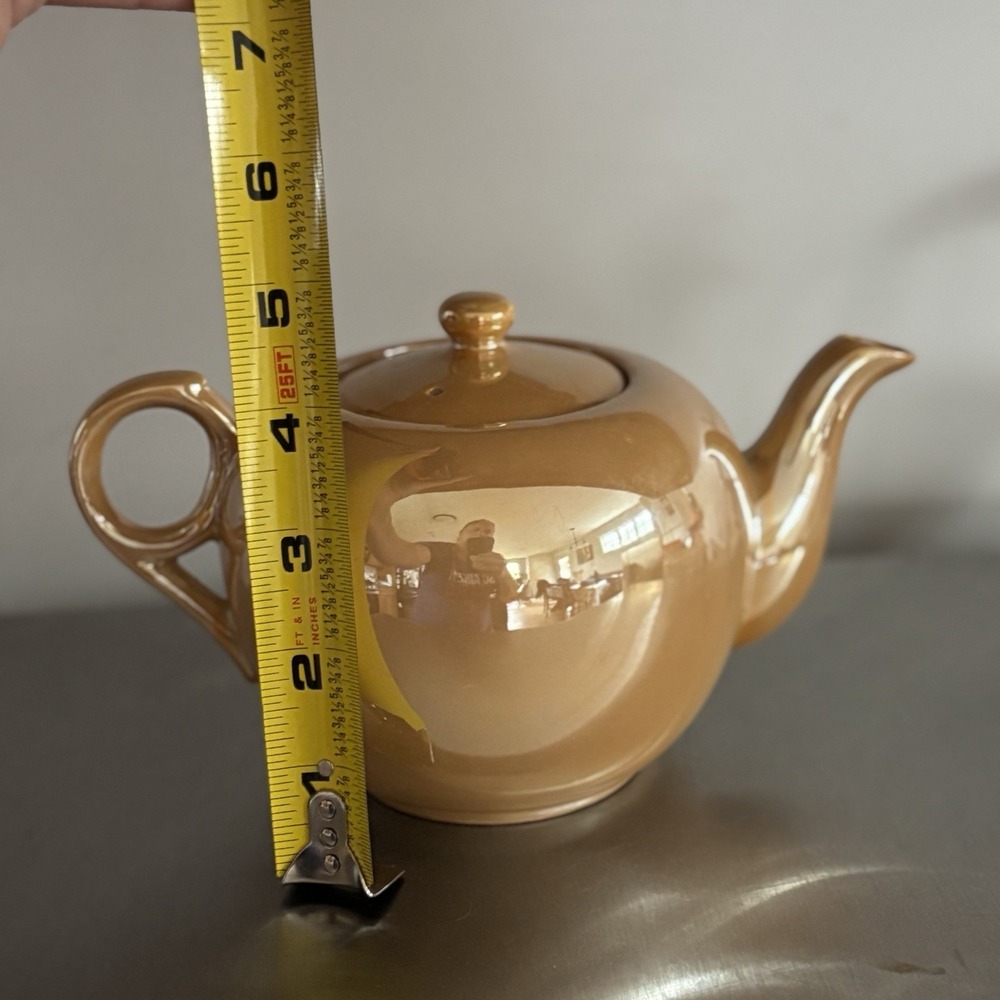 Vintage Orange Yellow Gold Luster ware Iridescent Teapot And Sugar Made In Japan - Picture 10 of 16